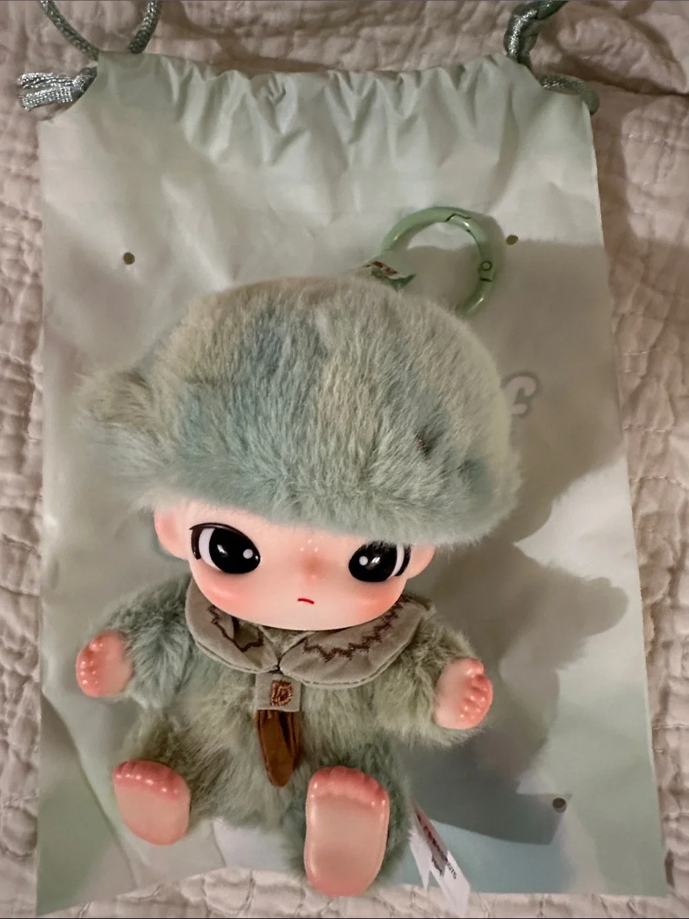 POP MART Vinyl Plush Keychain Doll -  Green Fur Dimoo World, Journal of New Life